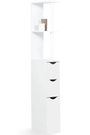 Meuble de toilettes étagère bois 3 portes blanc Remise