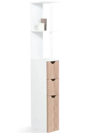 Solde Meuble de toilettes étagère bois 3 portes coloris hêtre