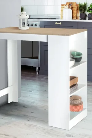 Achat Immédiat Table de bar haute 2 à 4 personnes bois blanc et imitation hêtre