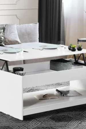 Table de salon blanche avec plateau relevable Pas Cher