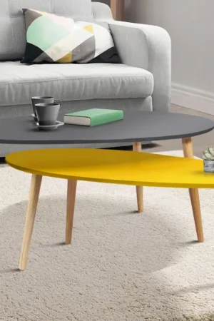 Tables de salon gigognes laquées jaune et grise Must-Have