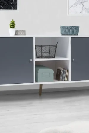 Nouveauté Meuble buffet scandinave blanc et gris 2 portes
