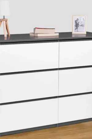 Petit Prix Commode 6 tiroirs blanche et grise