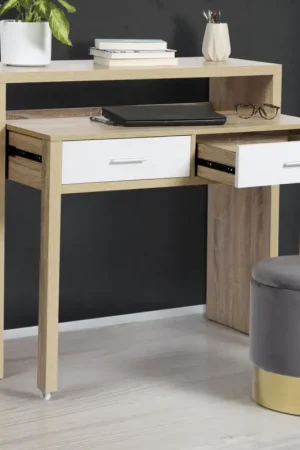 Commander Vite Console bureau extensible blanc et imitation hêtre