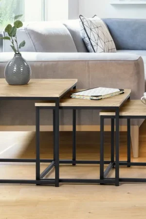 Meilleur Choix 3 tables basses gigognes bois et métal carrées