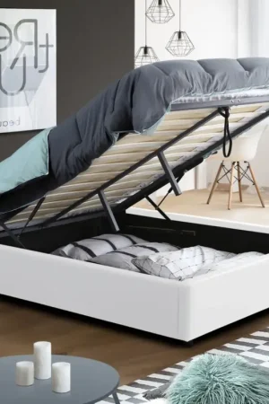 Sommier coffre de rangement 160x200 cm blanc Retour Gratuit