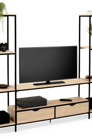 Meuble télé bois métal avec étagères et tiroirs Super Prix