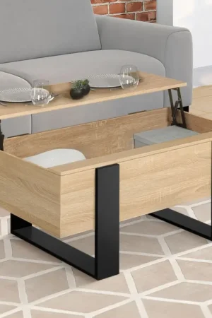 Table basse industrielle relevable bois et noir Achetez Aujourd'hui
