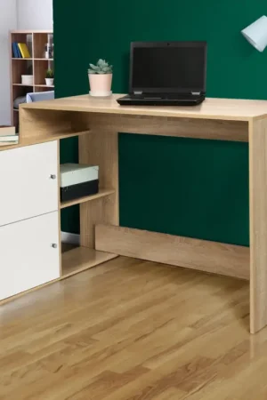 Seulement Aujourd'hui Bureau d’angle avec rangement bois imitation hêtre et blanc