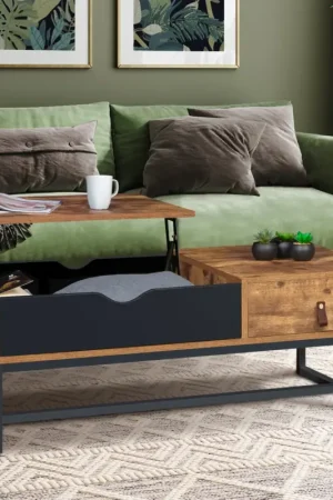 Table basse plateau relevable style industriel 1 tiroir Commander Maintenant