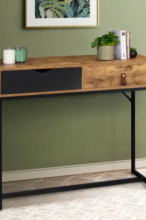 Réduction Console style industriel bois et métal 2 tiroirs