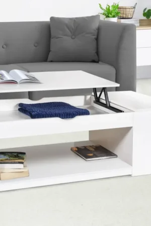 Table de salon avec plateau relevable blanche Petit Prix