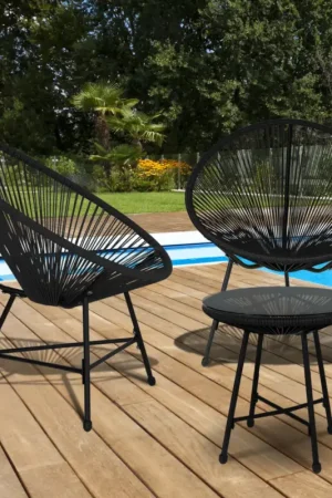 Solde Salon de jardin fil plastique noir