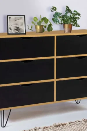 Usine Directe Commode vintage 6 tiroirs bois et noir