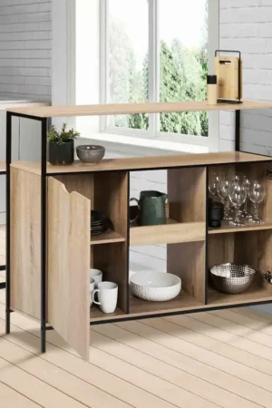 Meuble bar industriel en bois et métal avec portes et étagères Meilleure Vente