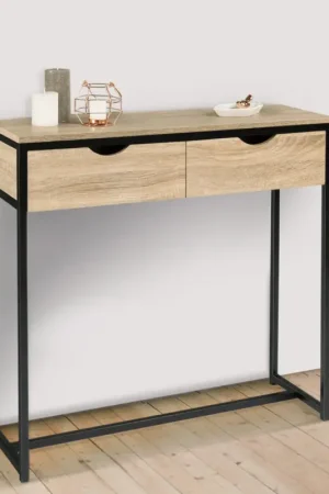Meuble console industrielle 2 tiroirs bois et métal 90 cm Bon Plan