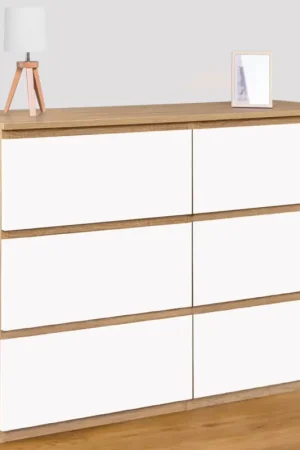 Petit Prix Commode 6 tiroirs blanche et bois façon hêtre