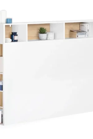 Tête de lit avec rangement intégré 165 cm blanc et bois façon hêtre Vente Directe