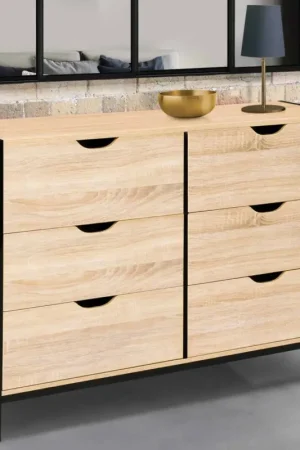 Commode style industriel 6 tiroirs bois et métal noir Marque