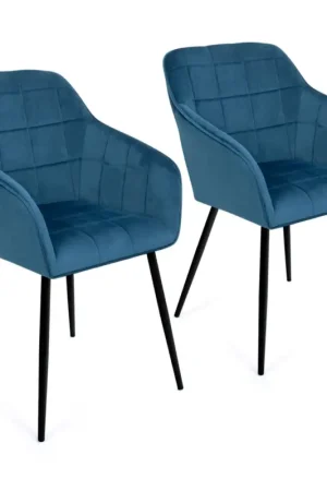 Jusqu'à Épuisement Des Stocks Lot de 2 chaises en velours bleu canard avec accoudoirs