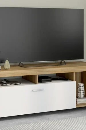 Acheter Direct Meuble TV bois et placard blanc moderne