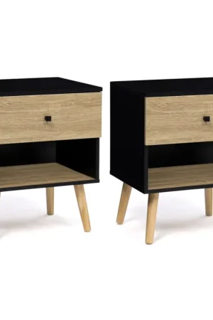 Top Vente Lot de 2 tables de chevet scandinaves bois et noir 1 tiroir