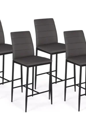 Lot de 4 tabourets de bar en PVC gris rembourrés Usine Directe