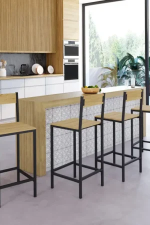 Réduction Chaises de bar industrielles métal et bois avec dossier x4