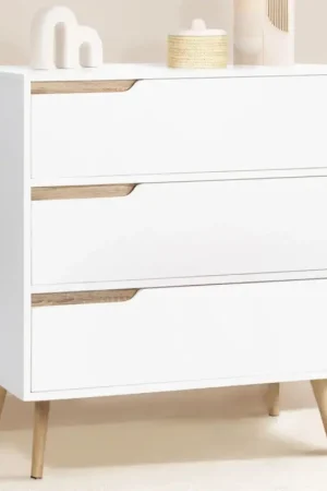 Commode scandinave blanche et bois 3 tiroirs Nouvel Arrivage