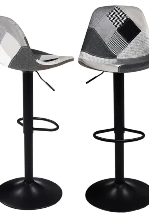 Prix Promo Lot de 2 tabourets de bar noirs réglables patchworks noirs, gris et blancs