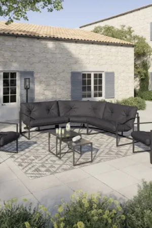 Usine Directe Salon de jardin d'angle bas 8 personnes gris