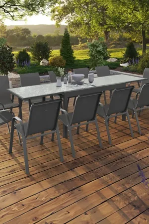 Table de jardin extensible 12 places grise avec chaises Livraison Express