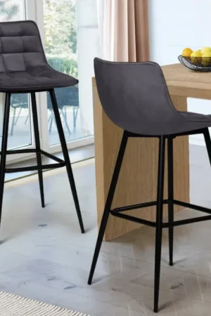 Lot de 2 tabourets de bar en velours gris foncé Promotion Saisonnière