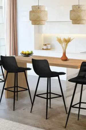 Lot de 4 tabourets de bar en velours noir Expédié Aujourd'hui