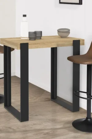 Vente Directe Table haute mange debout noir et bois 90 cm