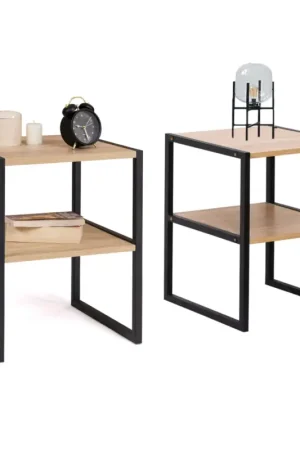 Seulement Aujourd'hui Tables de nuit industrielles bois et métal noir