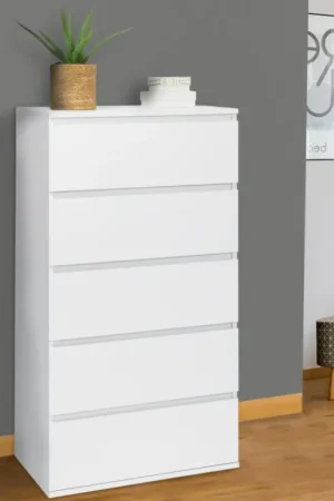 Commode 5 tiroirs blanche Offre Du Jour