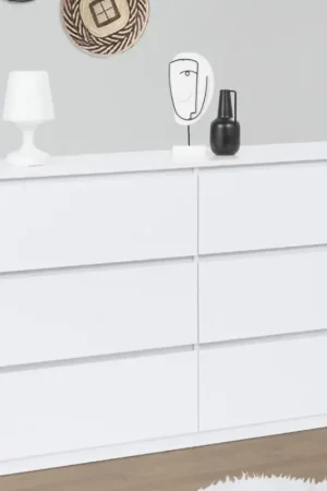 Expédié Aujourd'hui Commode 6 tiroirs 140 cm bois blanc
