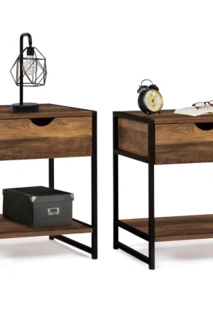 Offre Spéciale Lot de 2 tables de chevet métal et bois foncé