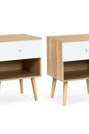 Lot de 2 tables de chevet scandinaves hêtre et blanc 1 tiroir Prix Cassé