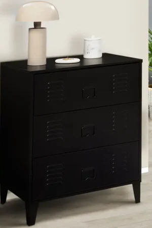 Commode industrielle bois noir 3 tiroirs en métal Haute Qualité