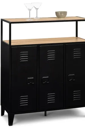 Prix Choc Meuble bar métal noir et bois industriel