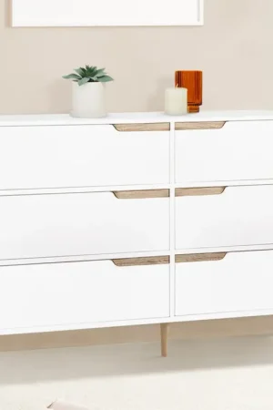 Seulement Aujourd'hui Commode scandinave 6 tiroirs blanche avec pieds en bois