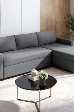 Canapé avec méridienne convertible en tissu gris anthracite Populaire