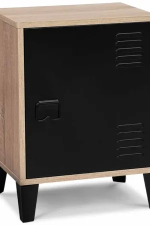 Table de chevet casier métal noir et bois Offre Limitée