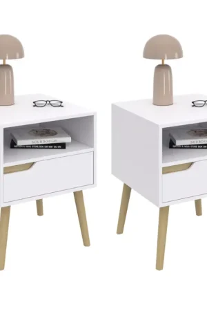Réduction Tables de chevet scandinaves avec 1 tiroir blanches et bois