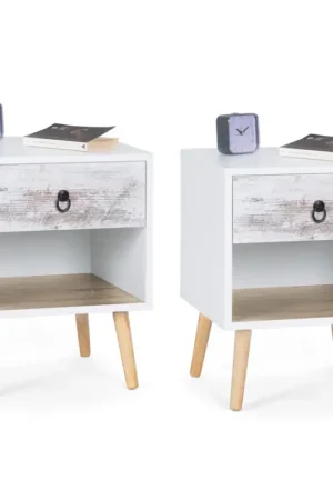 Commande En Gros lot de 2 tables de chevet blanches effet vieilli 1 tiroir style scandinave
