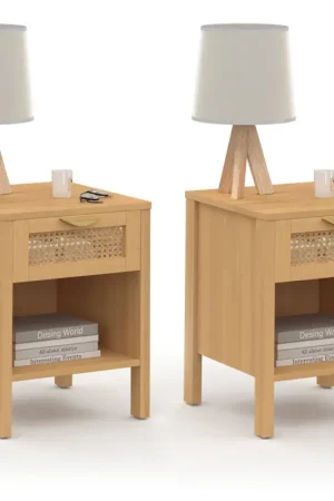 Tables de nuit en bois clair avec un tiroir et une niche Meilleur Prix
