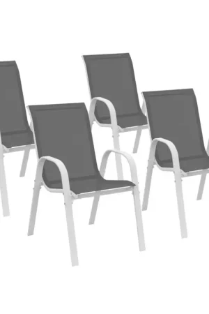 Meilleur Prix Chaises de jardin empilables blanc et gris : lot de 4