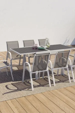 Populaire Salon de jardin blanc et gris avec table extensible + 8 chaises
